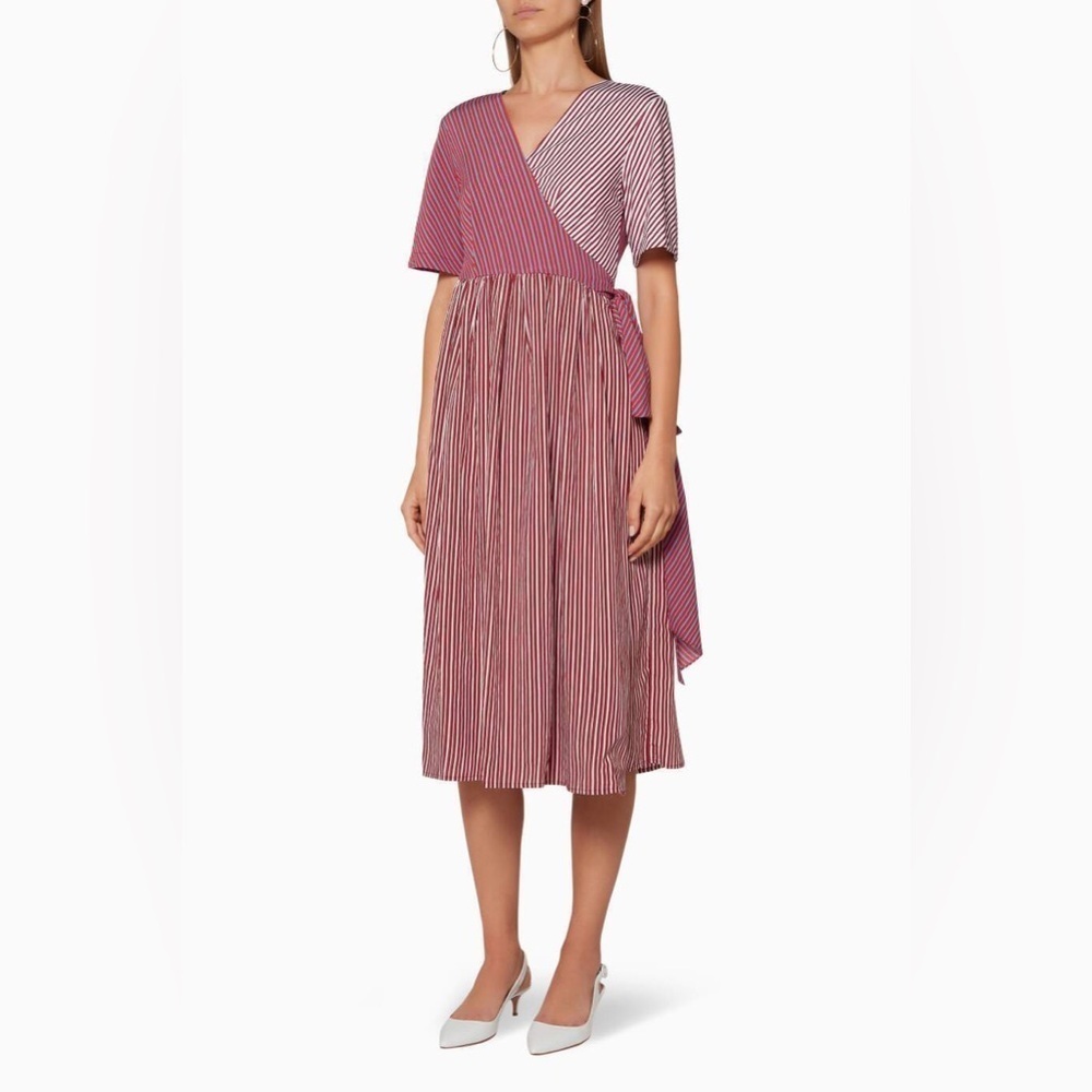 Diane Von Furstenberg Burgundy Striped Cotton Wrap Dress size 6